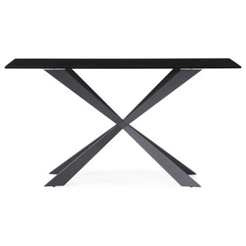 Modern Burton Console Table - Smoked Glass with Matte Black Steel Base