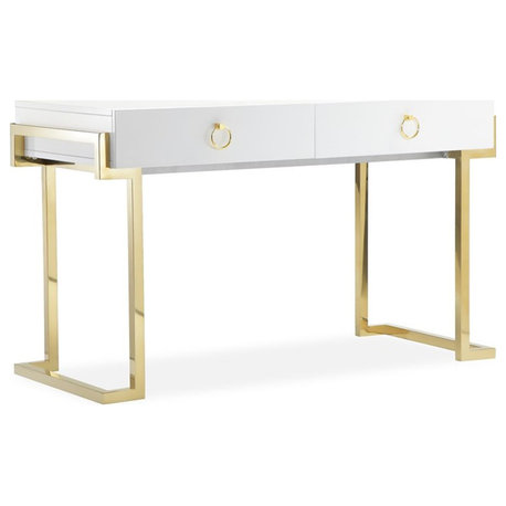 American Home Classic Julia Modern Steel/Wood Desk in Glossy White Lacquer/Gold