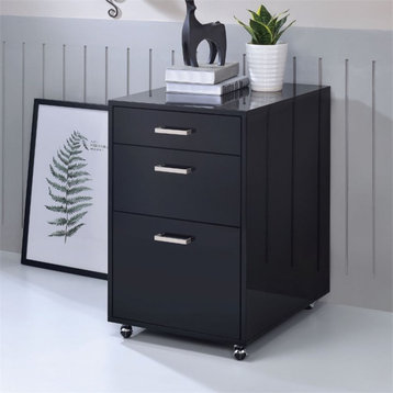 ACME Coleen Rectangular 3-Drawer Mobile File Cabinet in Glossy Black Wood