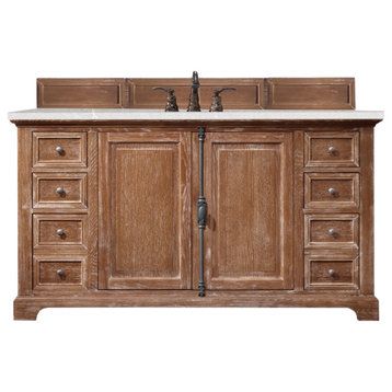Providence 60" Single Vanity Cabinet, Driftwood w/ 3CM Eternal Serena Quartz Top
