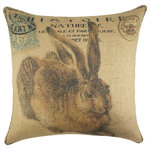 The Watson Shop - Rabbit Burlap Pillow - Add a bit of charm to your living space! This handmade burlap pillow features a lovely rabbit print with French detailing. Its earthy colors make this piece perfect for almost any decor, from country to rustic to eclectic. Place it on a sofa, bed, or chair for a touch of comfort and nature.