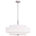 Livex Lighting - Meridian Pendant, Brushed Nickel - A triple drum shade adds character to this handsomely styled pendant light. Update your decor with the clean styling of this contemporary five light pendant from the Meridian collection. Features a lovely hand crafted off white fabric hardback shade and frosted diffuser for subtle illumination.