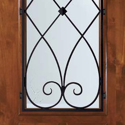 Slab Single Door 96 Alder Charleston 2 Panel 2/3 Lite Wrought Iron - Front Doors
