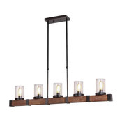 5-Lights Metal Wood Pendant Lamp with Glass Shade Retro Rustic Chandelier