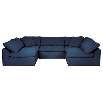 Puff 5 Pc Slipcovered Modular Sectional Sofa Performance Fabric Navy Blue