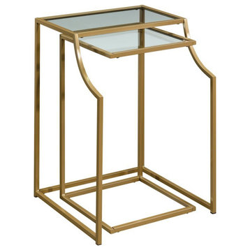 Sauder International Lux 2-Piece Glass Top Nesting End Table Set in Gold