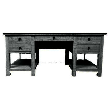 Rustic Executive Home Office Desk With Open Storage, Black
