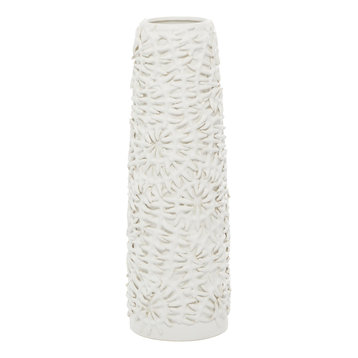 Zeckos Off-White Fossilized Coral Decorative Coastal Decor Vase 