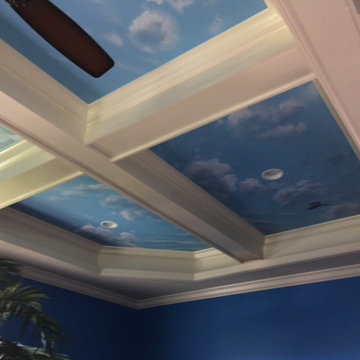 Sky Ceiling with Butterflies and Birds Mural, hand painted by Tom Taylor