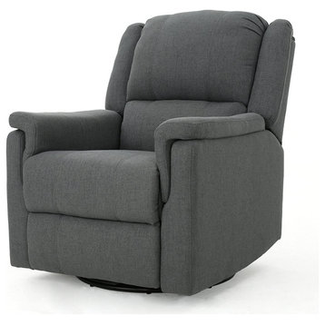 Modern Recliner Chair, Swivel Design With Padded Seat and Arms, Charcoal
