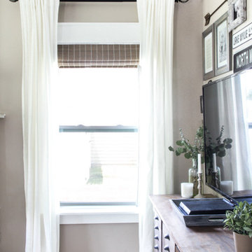 Neutral Living Room Comes to Life With Woven Wood Shades!