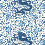 SCALAMANDRE - Chi'En Dragon Linen Print, Indigo - COTTON / COTTON BLEND