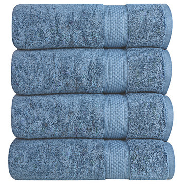 A1HC Bath Towel 4-Piece Set, 100% Ring Spun Cotton, Quick Dry, Super Soft, Bjou Blue, 4 Piece Bath Towel (24x48)
