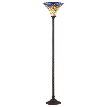 Peacock Tiffany-Style 70" Torchiere Floor Lamp, Bronze