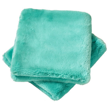 Heavy Faux Fur Throw Pillow Covers 2pcs Set, Blue Turquoise, 26''x26''