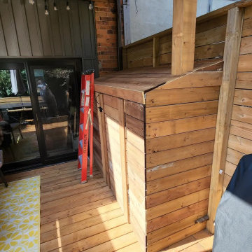 Storage built into the lower deck beside the doors in North York