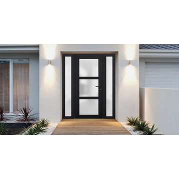 Front Exterior Prehung Door Frosted Glass / Manux 8552 Black / 68 x 80" Left In