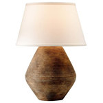 Troy Lighting - Calabria 22" Table Lamp, Rustco Finish, Off-White Linen Shade - Earthy, aged textures and finishes give this shapely set of table lamps extra allure. As decorative accents, they add character as well as an essential layer of light to the spaces they adorn.
