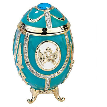 "Russian Imperial Eagle" Faberge-Style Enameled Eggs Collection: Teal Green