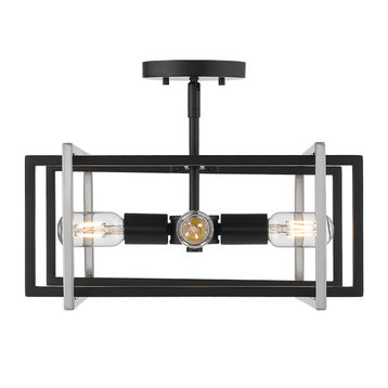 Tribeca Semi-flush, Black With Pewter Accents