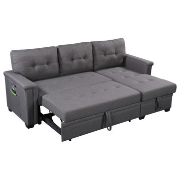 Nathan Reversible Sleeper Sectional Sofa, Dark Gray