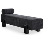 Meridian Furniture - Edison Chenille Fabric Upholstered Bench, Black, Black Finish - Go for a cozy, chic vibe with this black Edison chenille fabric bench, a versatile and stylish addition to your home. Upholstered in soft black chenille fabric, it epitomizes comfort and sophistication. The rich black finish of the solid wood base adds warmth and durability, ensuring this bench is both functional and timeless. A bolster pillow is included for added comfort and a touch of elegance. The bench's modern mid-century design seamlessly complements a range of decor styles in the entryway, bedroom, or living room.