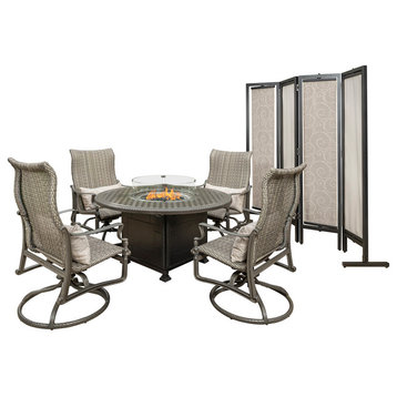 Bel Air 5-Piece Woven Swivel Chairs With Round Fire Table, No Pillows and Screen