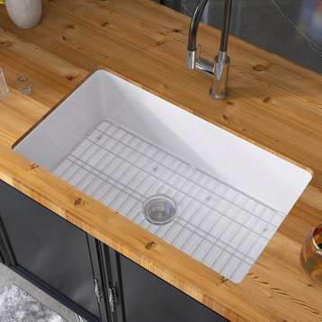 27 X 19" Drop-in/Undermount Farm Fireclay Kitchen Sink Single Bowl With Strainer