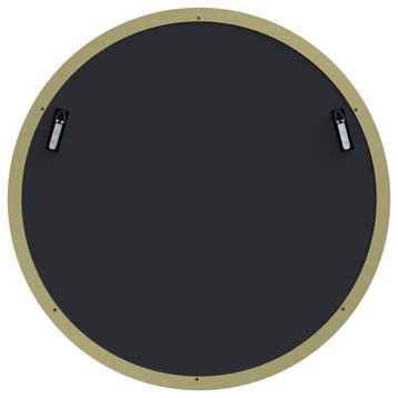 Round Black 32" Stainless Steel Framed Mirror, Satin Brass