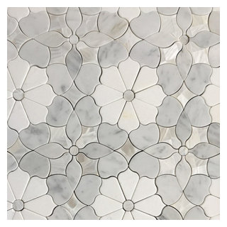 SAMPLE OF Dahlia Thassos, Carrara, and Mother of Pearl Waterjet Mosaic -  Beach Style - Mosaic Tile - by All Marble Tiles