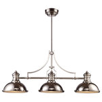 Elk Home - Chadwick 3-Light Billiard/Island Light, Polished Nickel - The Chadwick Collection Reflects The Beauty Of Hand-Turned Craftsmanship Inspired By Early 20Th Century Lighting And Antiques That Have Surpassed The Test Of Time. This Robust Collection Features Detailing Appropriate For Classic Or Transitional Decors. White Glass Compliments The Various Finish Options Including Polished Nickel, Satin Nickel, And Antique Copper. Amber Glass Enriches The Oiled Bronze Finish.