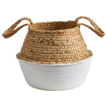 Nearly Natural 14" Boho Chic Handmade Cotton and Jute White Woven Planter