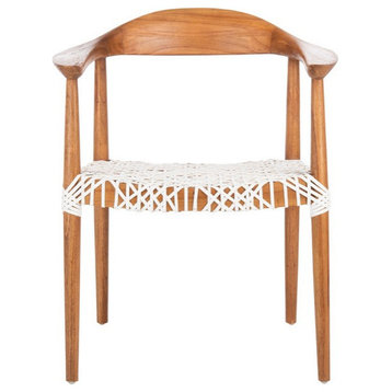 Helen Leather Woven Arm Chair White Leather