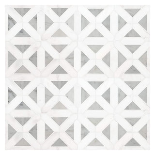 Bianco Dolomite Geometrica Polished Marble Mosaic - Traditional - Wall ...