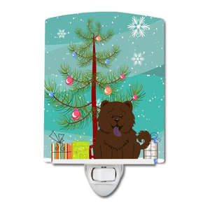 Christmas Tree And Chocolate Labrador Ceramic Night Light