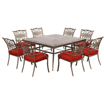 Traditions 9-Piece Square Dining Set, Red