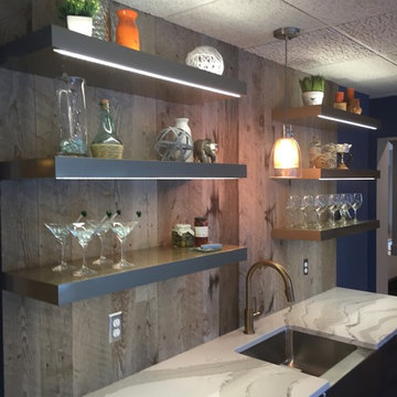 Weathered Gray Barnwood Paneling in a Modern Wet Bar