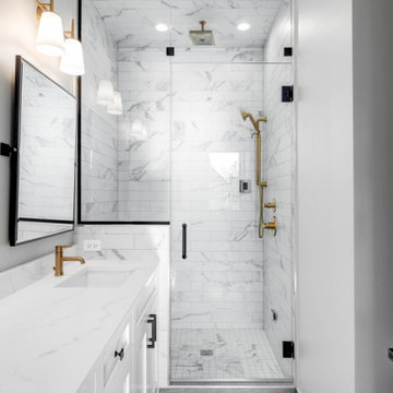Hunters Point Queens | White on White Transitional Bathroom Remodel
