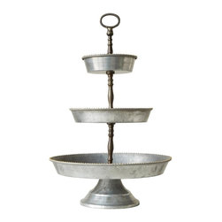 Metal 3-Tier Silver Galvanized Tray with Handle - Serving Trays