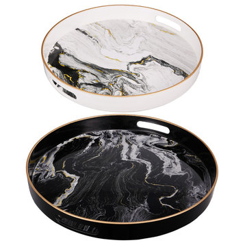 Black and White Quinn Round Trays, Set of 2