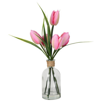 Vickerman 12" Pink Tulip in Glass Pot