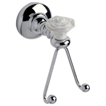 Rose - Double Hook in Polished Chrome with White Rose
