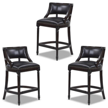 Home Square 3 Piece Faux Leather Counter Height Barstool Set in Black Brown