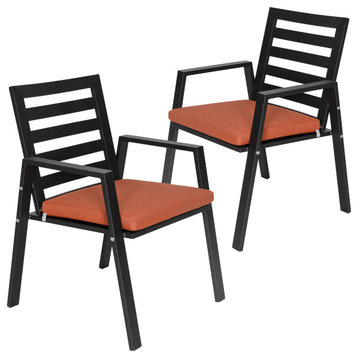 LeisureMod Chelsea Patio Dining Chair, Aluminum With Cushions Set of 2, Orange