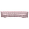Infinity Channel Tufted Velvet Upholstered Modular Chair, Pink, 4 Piece