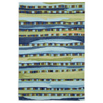 Trans Ocean - Liora Manne Ravella Fiesta Indoor/Outdoor Rug Cool 8'3"x11'6" - This hand-hooked area rug features overlapping stripe patterns that highlight intricate shading and vibrant blue, green and yellow colors. This lively design with effortlessly compliment any indoor or outdoor space. Made in China from a polyester acrylic blend, the Ravella Collection is hand tufted to create vibrant multi-toned detailed designs with tight textural loops and a high quality finish. The material is flatwoven, weather resistant and treated for added fade resistance, making this area rug perfect for indoor or outdoor placement. This soft, durable area rug is ideal for your patio, sunroom or those high traffic areas such as your kitchen, living room, entryway or dining room. Intricately shaded yarns bring to life the nature inspired designs of this collection that will beautifully accent your home. Limiting exposure to rain, moisture and direct sun will prolong rug life.