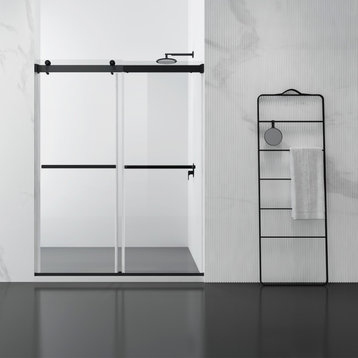 Spezia Double Sliding Frameless Shower Door, Matt Black, 60" W X 76" H
