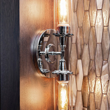 Open Contemporary Bath with Walnut Vanity and Hidden Storage