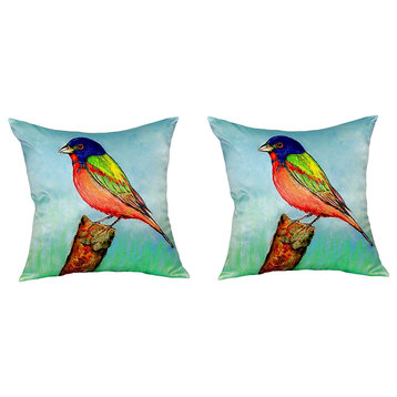 Pair of Betsy Drake Painted Bunting No Cord Pillows 18 Inch X 18 Inch