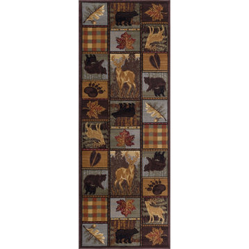 Colorblock Wildlife Novelty Lodge Pattern Multicolor Runner Rug, 2.7'x7'